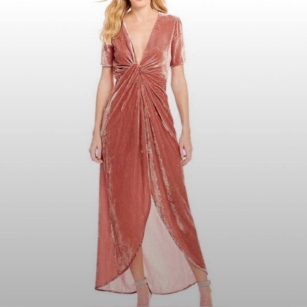 J.O.A Dusty Pink Twist Front Velvet Short Sleeve Maxi Dress Size L